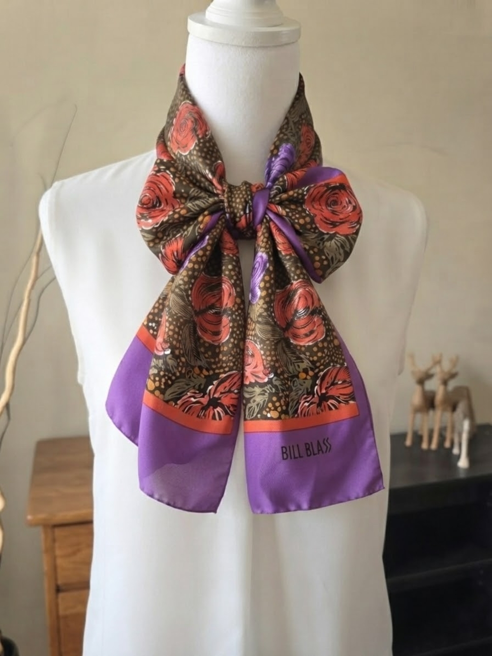 Vintage Bill Blass Long Floral Silk Scarf Retro Quiet Luxury Old Money NWT